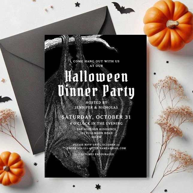 Gothic Vintag Bats Halloween Abendessen Party Einladung (Gothic Vintage Bats Halloween Dinner Party Invitation)