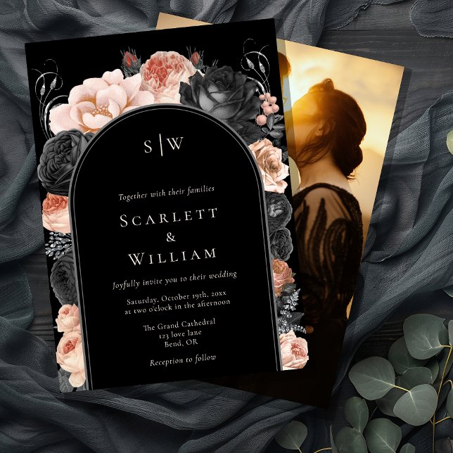 Gothic Vintag Black Arch Monogram Foto Wedding Einladung (Von Creator hochgeladen)