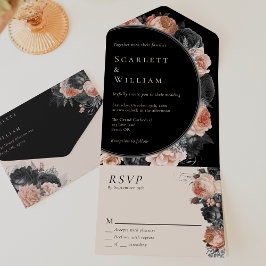 Gothic Vintag Black Blush Simple UAWG Wedding All In One Einladung