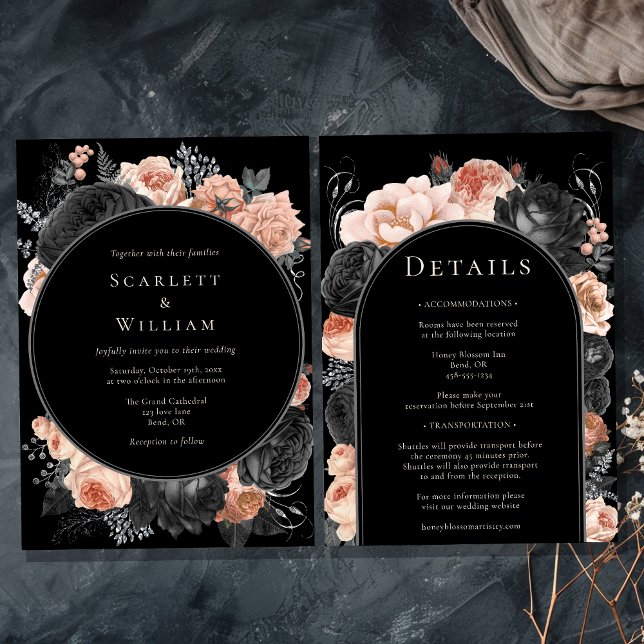 Gothic Vintag Black Blush Wedding Einladung (Von Creator hochgeladen)