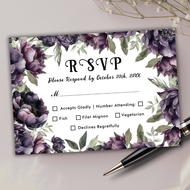 Gothic Vintag Black Dark Peony Wedding RSVP Karte (Von Creator hochgeladen)