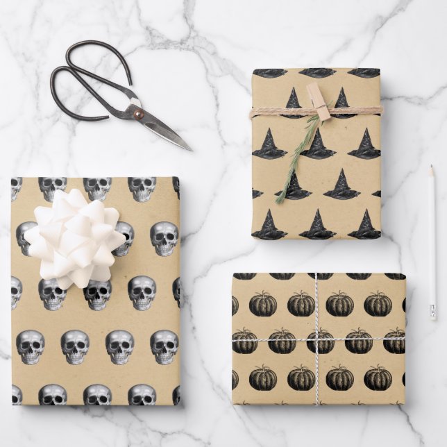 Gothic Vintag Halloween Geschenkpapier Set (Vorderseite)