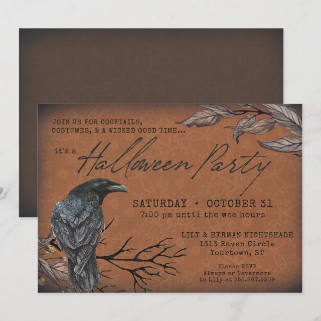 Gothic Vintag Raven Spooky Halloween Einladung (Vorne/Hinten)