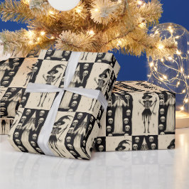 Gothic Vintag Skull and Hexe Checkerboard Geschenkpapier