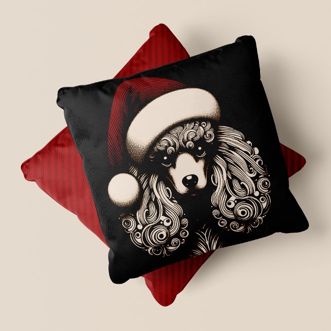 Gothic Vintag Style Christmas Poodle Kissen (Gothic Vintage Style Christmas Poodle Throw Pillow - Front & Back View)