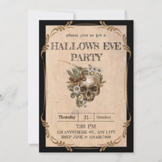Gothic Vintage-Blumen-Halloween-Party-Einladung Einladung