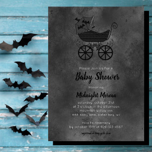 Gothic Vintage Kinderwagen Fledermaus Baby Shower Einladung