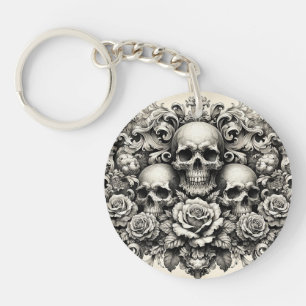 Gothic Vintage-Look Elegante Totenköpfe und Rosen Schlüsselanhänger