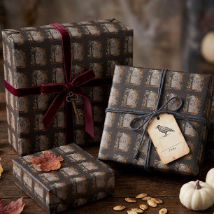 Gothic Vintage R.I.P. Grabstein und Herbstlaub Geschenkpapier