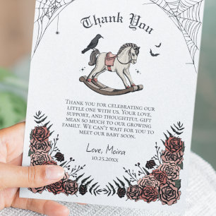 Gothic Vintage Schaukelpferd Baby Shower Dankeskarte