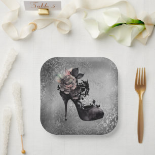 Gothic Vogue   Mute Pastel Rose Mode Stiletto Pappteller