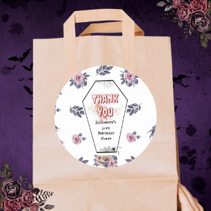 Gothic Watercolor-Coffin Skull Raven-Rose Geburtst Runder Aufkleber