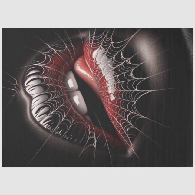 Gothic Webbed Bitten Lips Art Decoupage Seidenpapier (Vorderseite)