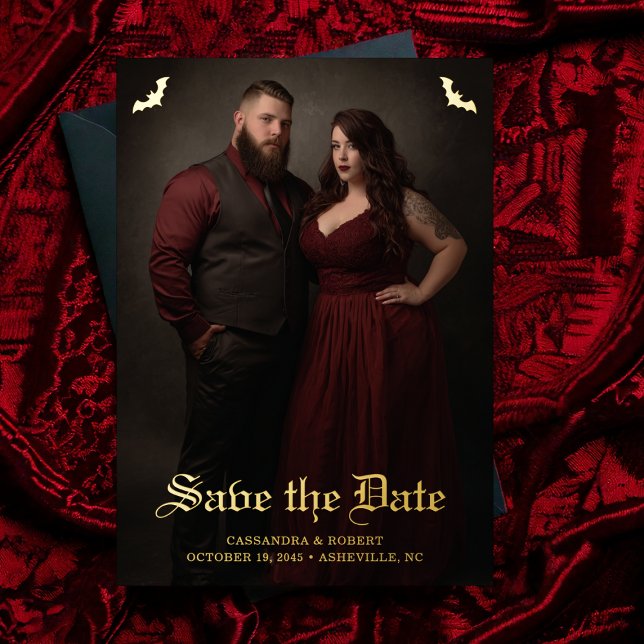 Gothic Wedding Bats Full Photo Save the Date Folieneinladung (Von Creator hochgeladen)
