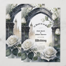 Gothic Wedding Black and White Roses Skulls Bloral Einladung
