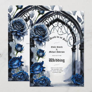 Gothic Wedding Black Blue Rose Arch Alternative Einladung
