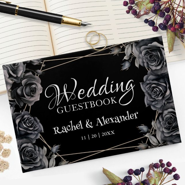Gothic Wedding Black Dark Floral Guest Book Gästebuch (Von Creator hochgeladen)