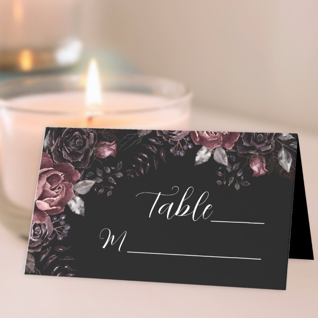 Gothic Wedding Black Dark Florals Table Platzkarte (Von Creator hochgeladen)