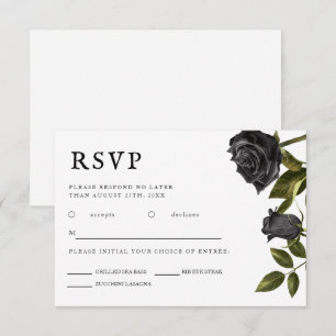 Gothic Wedding Black Rose Meal Choice RSVP Karte