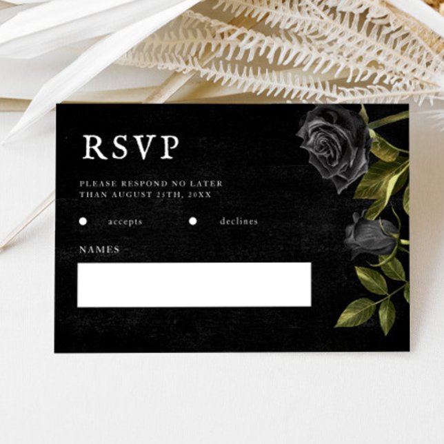 Gothic Wedding Black Rose RSVP Karte (Von Creator hochgeladen)