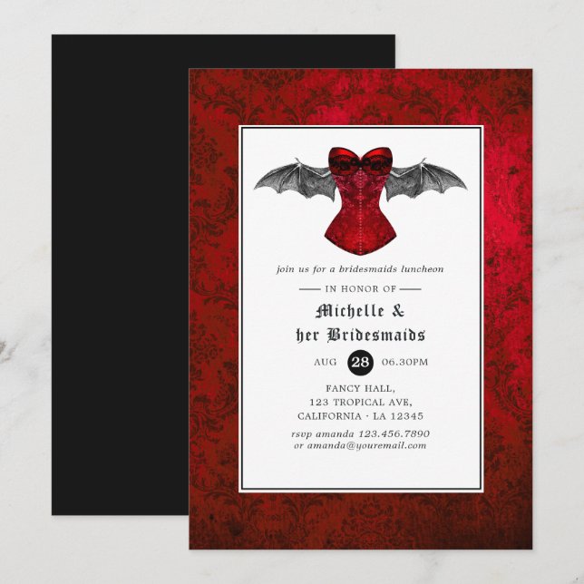 Gothic Wedding Bridesmaids Luncheon Einladung (Vorne/Hinten)