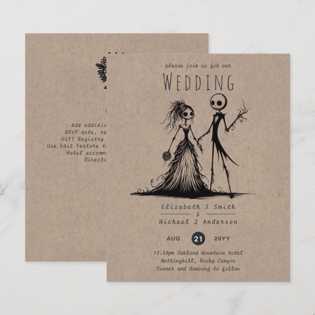 Gothic Wedding Cartoon Bride Groom Handgezeichnet (Vorne/Hinten)