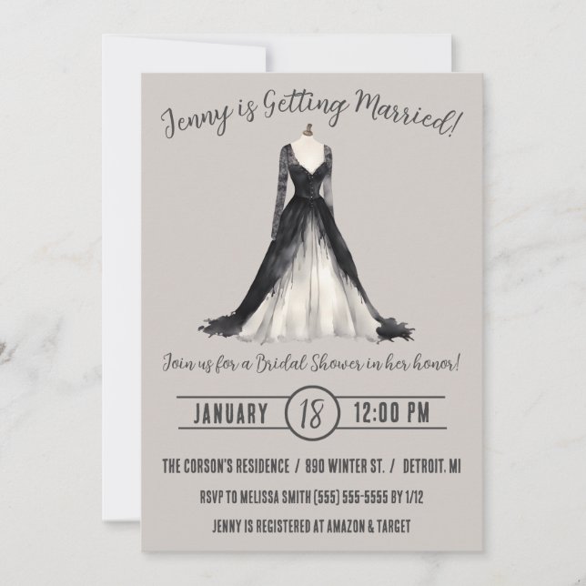 Gothic Wedding Dress Brautparty Einladung (Vorderseite)