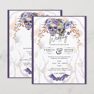 Gothic Wedding Einladung Lila Orange Skulls