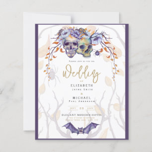 Gothic Wedding Einladung Lila Orange Skulls