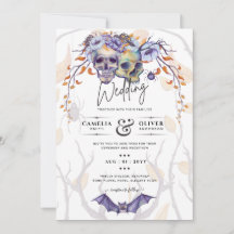 Gothic Wedding Einladung Lila Orange Skulls