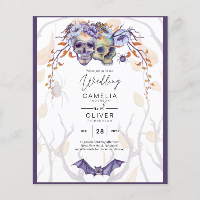 Gothic Wedding Einladung Lila Orange Skulls Flyer (Vorne)