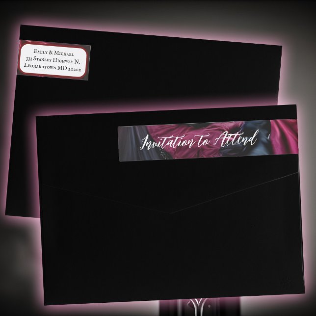 Gothic Wedding Einladung Red Black Satin Elegant (Gothic wedding invitation fancy return address labels in elegant red and black.)