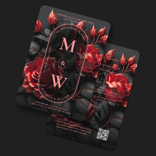 Gothic Wedding Elegante Black Rote Rosen Boho Luxe Einladung (Gothic Wedding Elegant Black Red Roses Boho Luxe Invitation
)