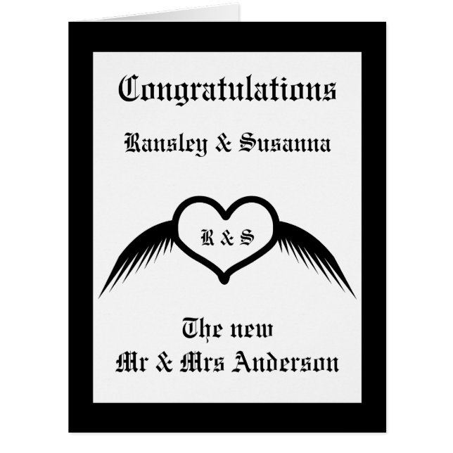 Gothic Wedding Flügelherz Mit Monogramm (Vorderseite)
