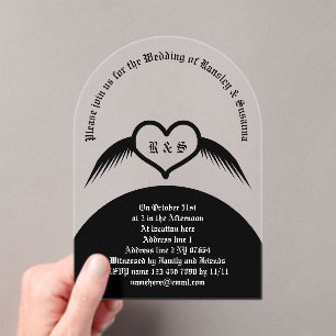 Gothic Wedding Flügelherz Mit Monogramm Acryleinladungen