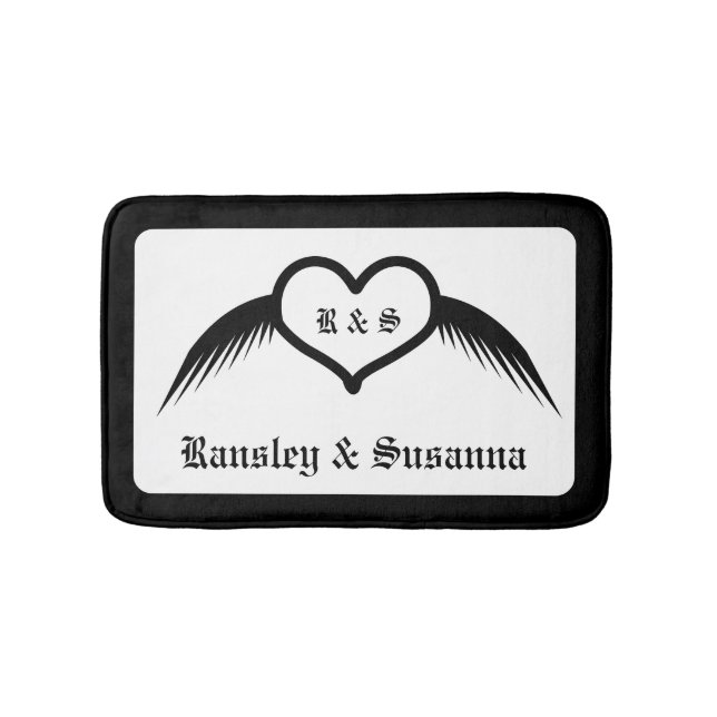 Gothic Wedding Flügelherz Mit Monogramm Badematte (Vorderseite)