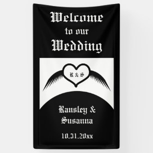 Gothic Wedding Flügelherz Mit Monogramm Banner