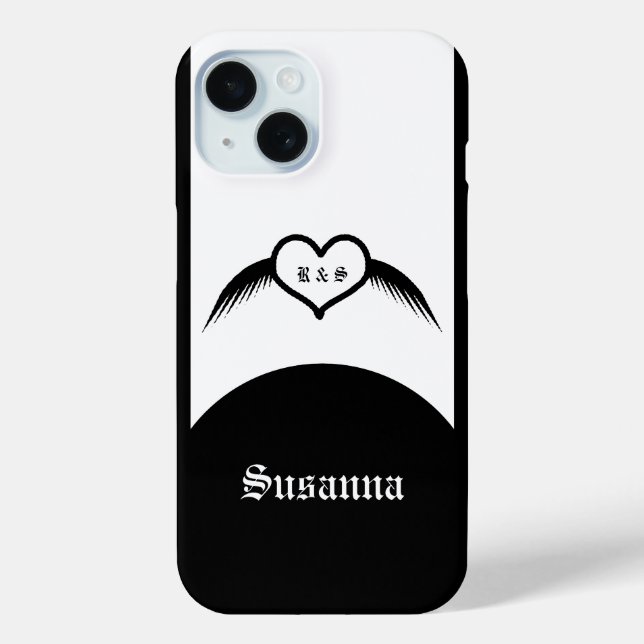 Gothic Wedding Flügelherz Mit Monogramm Case-Mate iPhone Hülle (Rückseite)