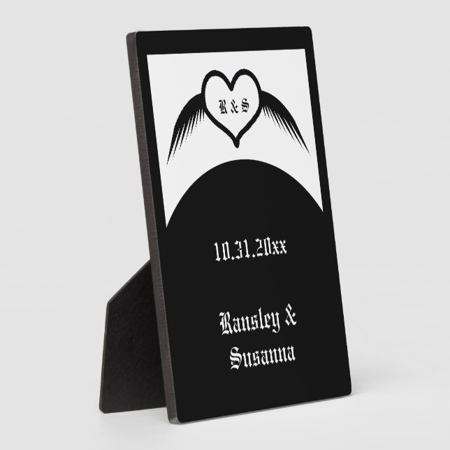 Gothic Wedding Flügelherz Mit Monogramm Fotoplatte (Seite)