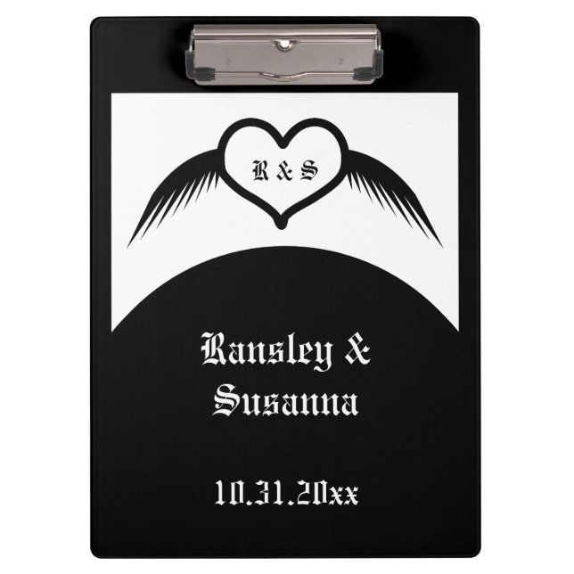 Gothic Wedding Flügelherz Mit Monogramm Klemmbrett (Vorderseite)
