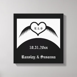 Gothic Wedding Flügelherz Mit Monogramm Leinwanddruck