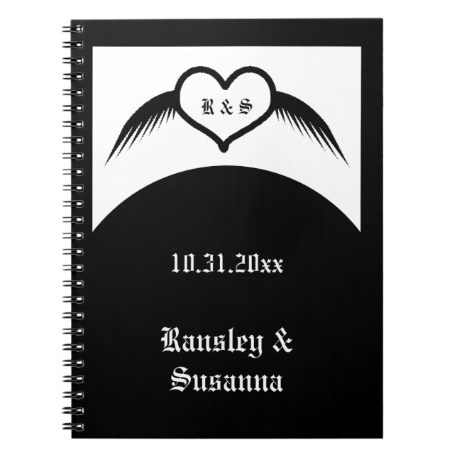 Gothic Wedding Flügelherz Mit Monogramm Notizblock (Vorderseite)