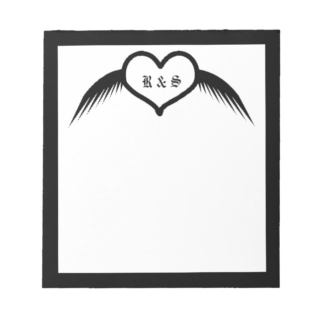 Gothic Wedding Flügelherz Mit Monogramm Notizblock (Vorderseite)
