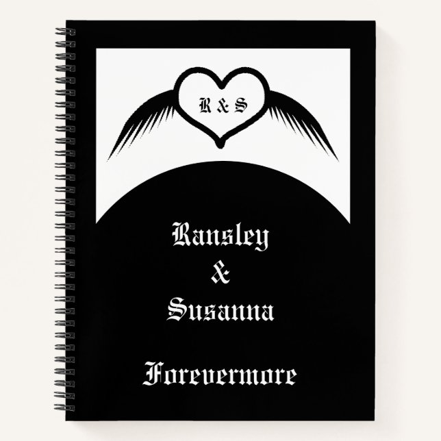 Gothic Wedding Flügelherz Mit Monogramm Notizbuch (Vorderseite)