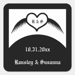 Gothic Wedding Flügelherz Mit Monogramm Quadratischer Aufkleber