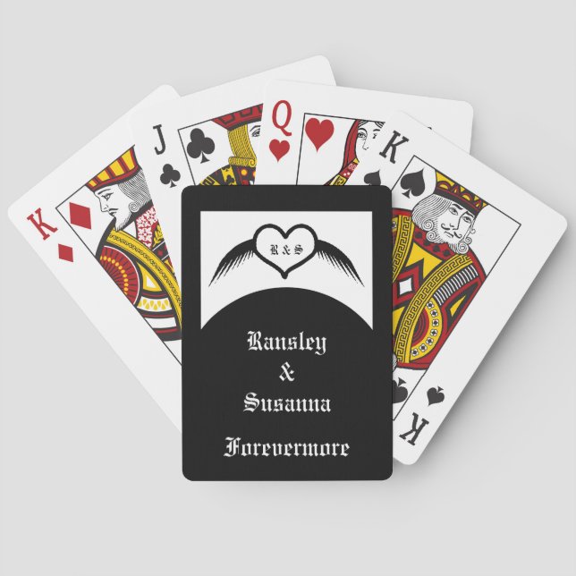 Gothic Wedding Flügelherz Mit Monogramm Spielkarten (Rückseite)