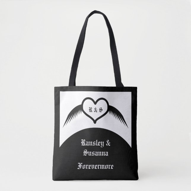 Gothic Wedding Flügelherz Mit Monogramm Tasche (Vorderseite)