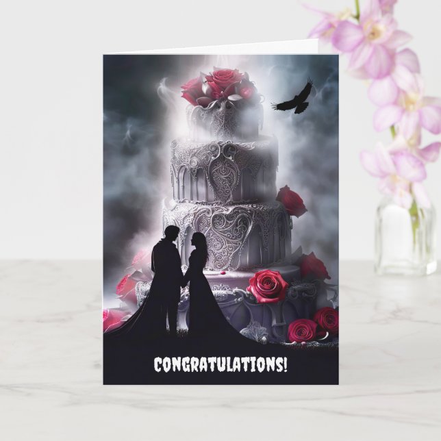 Gothic Wedding Gratulation mit Raven Cake Karte (Orchidee)