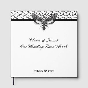 Gothic Wedding Guest Book - Black & White Moth Gästebuch