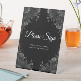 Gothic Wedding Guest Book Sign - Schwarz und Grau  Sockelschild